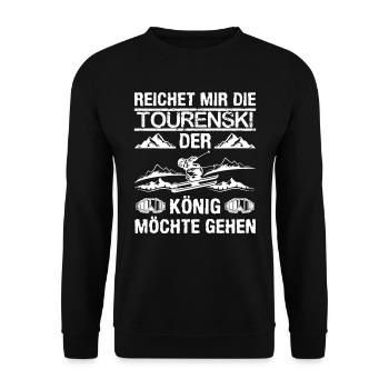 Ski Touring Reichet mir die Tourenski - Unisex Pullover - Schwarz - Vorne - Alina (178cm) & Michal (187cm)