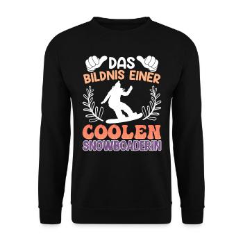 Snowboard Das Bildnis einer Coolen Snowboarderin - Unisex Pullover - Schwarz - Vorne - Alina (178cm) & Michal (187cm)