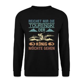 Ski Touring Reichet mir die Tourenski - Unisex Pullover - Schwarz - Vorne - Alina (178cm) & Michal (187cm)