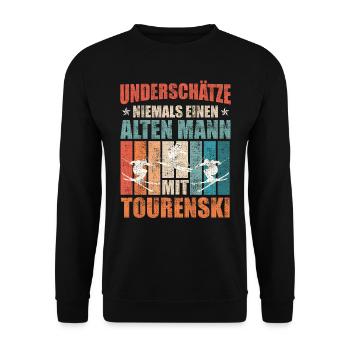 Unterschätze Niemals einen Mann mit Tourenski - Unisex Pullover - Schwarz - Vorne - Alina (178cm) & Michal (187cm)