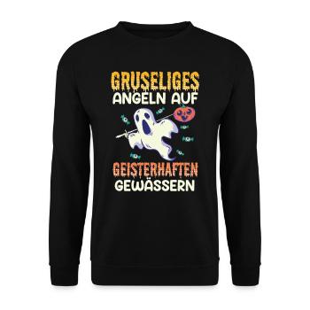 Gespenster Shirt Gruseliges Angeln Spuken Geist - Unisex Pullover - Schwarz - Vorne - Alina (178cm) & Michal (187cm)