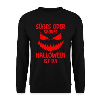 Süßes oder Saures Halloween Kürbis Gruselig - Unisex Pullover - Schwarz - Vorne - Alina (178cm) & Michal (187cm)