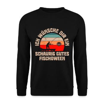 Gruseliger Angeler Wünsche dir ein Schaurig Gutes - Unisex Pullover - Schwarz - Vorne - Alina (178cm) & Michal (187cm)