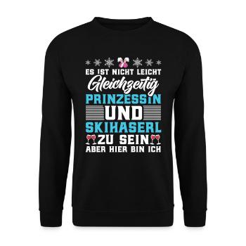 Frauen Shirt Gleichzeit Prizessin und Skihaserl - Unisex Pullover - Schwarz - Vorne - Alina (178cm) & Michal (187cm)
