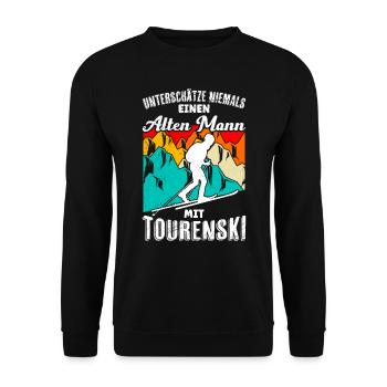 Unterschätze Niemals einen Alten Mann mit - Unisex Pullover - Schwarz - Vorne - Alina (178cm) & Michal (187cm)