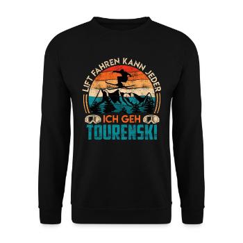 Skitouring Ich Geh Tourenski Skibergsteiger - Unisex Pullover - Schwarz - Vorne - Alina (178cm) & Michal (187cm)