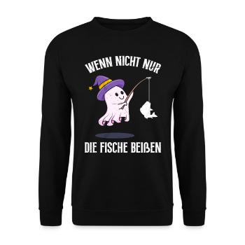 Halloween Wenn Nicht die Fische beißen - Unisex Pullover - Schwarz - Vorne - Alina (178cm) & Michal (187cm)