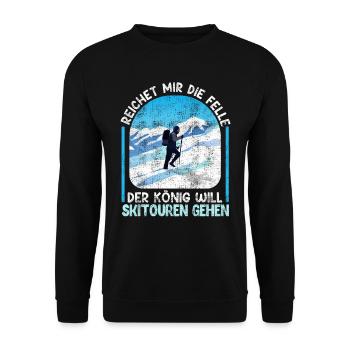 Skibergsteigen Der König will Skitouren Gehen - Unisex Pullover - Schwarz - Vorne - Alina (178cm) & Michal (187cm)