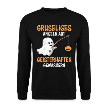 Gruseliges Angeln auf Geisterhaften Gewässern - Unisex Pullover - Schwarz - Vorne - Alina (178cm) & Michal (187cm)