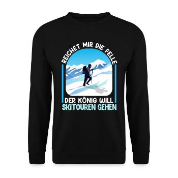 Skibergsteigen Der König will Skitouren Gehen - Unisex Pullover - Schwarz - Vorne - Alina (178cm) & Michal (187cm)