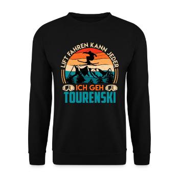 Skitouring Ich Geh Tourenski Skibergsteiger - Unisex Pullover - Schwarz - Vorne - Alina (178cm) & Michal (187cm)
