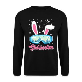 Skihäschen Apres Ski Party Outfit Hasenohren - Unisex Pullover - Schwarz - Vorne - Alina (178cm) & Michal (187cm)