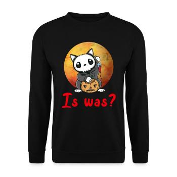 Gruselige Katze Is Was? Halloween Party Kostüm - Unisex Pullover - Schwarz - Vorne - Alina (178cm) & Michal (187cm)