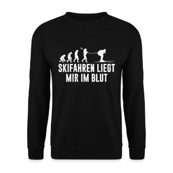 Skifahren Liegt mir im Blut Skifahrer Winter Sport - Unisex Pullover - Schwarz - Vorne - Alina (178cm) & Michal (187cm)