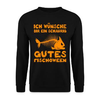 Gruseliger Angeler Wünsche dir ein Schaurig Gutes - Unisex Pullover - Schwarz - Vorne - Alina (178cm) & Michal (187cm)