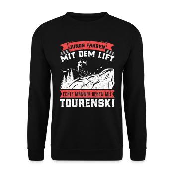 Jungs Fahren mit dem Lift Männer Gehen Tourenski - Unisex Pullover - Schwarz - Vorne - Alina (178cm) & Michal (187cm)