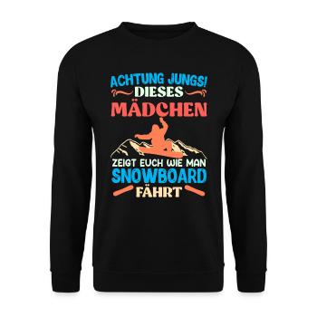 Snowboarder Diese Mädchen Zeigt wie Man Snowboard - Unisex Pullover - Schwarz - Vorne - Alina (178cm) & Michal (187cm)