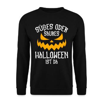 Süßes oder Saures Halloween Kürbis Gruselig - Unisex Pullover - Schwarz - Vorne - Alina (178cm) & Michal (187cm)