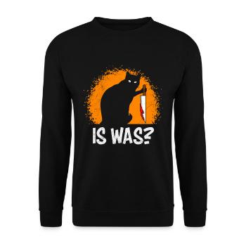Gruselige Horror Katze mit Messer IS WAS? - Unisex Pullover - Schwarz - Vorne - Alina (178cm) & Michal (187cm)