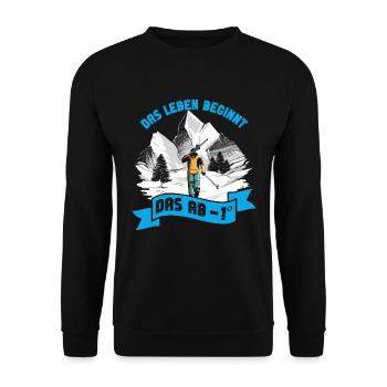Skisport Das Leben Beginnt Das ab -1° Skifahren - Unisex Pullover - Schwarz - Vorne - Alina (178cm) & Michal (187cm)