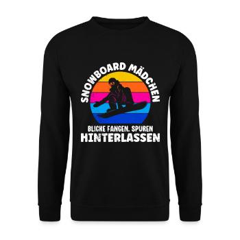 Snowboard Mädchen Blick Fangen Spuren hinterlassen - Unisex Pullover - Schwarz - Vorne - Alina (178cm) & Michal (187cm)