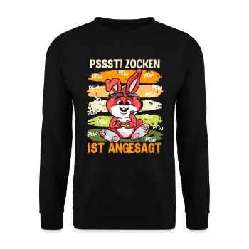 Videospiele Pssst! Zocken ist Angesagt Vide Gamer - Unisex Pullover - Schwarz - Vorne - Alina (178cm) & Michal (187cm)