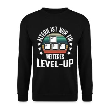 Retro Gamer Altern ist nur ein Weiteres Level Up - Unisex Pullover - Schwarz - Vorne - Alina (178cm) & Michal (187cm)