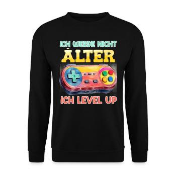 Video Spieler Retro Werde nicht Älter Ich Level Up - Unisex Pullover - Schwarz - Vorne - Alina (178cm) & Michal (187cm)