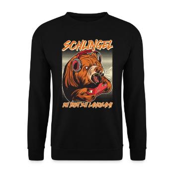 Video Gaming Bär Schlingel du bist zu Langsam - Unisex Pullover - Schwarz - Vorne - Alina (178cm) & Michal (187cm)