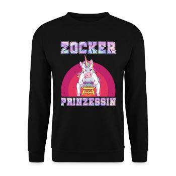 Videospiele Frauen Zocker Prinzessin Einhorn - Unisex Pullover - Schwarz - Vorne - Alina (178cm) & Michal (187cm)