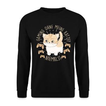 Gaming ohne meine Katze Niemals! Video Spieler - Unisex Pullover - Schwarz - Vorne - Alina (178cm) & Michal (187cm)