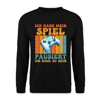 Video Spiele Habe mein Spiel Pausiert Video Gamer - Unisex Pullover - Schwarz - Vorne - Alina (178cm) & Michal (187cm)