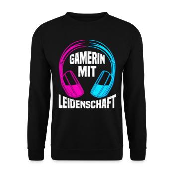 Gamerin mit Leidenschaft Headphones Video Spiele - Unisex Pullover - Schwarz - Vorne - Alina (178cm) & Michal (187cm)