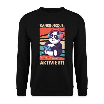 Video Spiel Panda Gamer Modus Aktiviert! - Unisex Pullover - Schwarz - Vorne - Alina (178cm) & Michal (187cm)