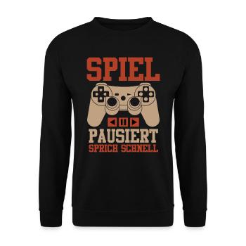 Spiel Pausiert Sprich Schnell Videospiele Konsole - Unisex Pullover - Schwarz - Vorne - Alina (178cm) & Michal (187cm)