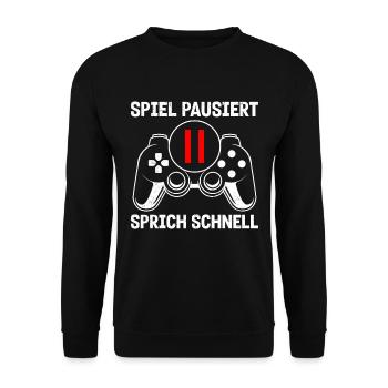 Spiel Pausiert Sprich Schnell Videospiele Konsole - Unisex Pullover - Schwarz - Vorne - Alina (178cm) & Michal (187cm)