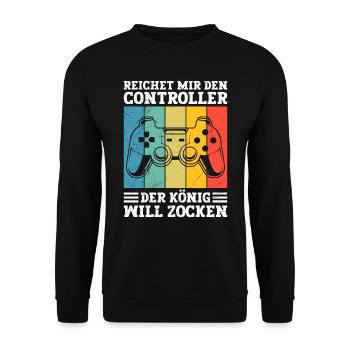 Controller Der König Will Zocken Video Spiele - Unisex Pullover - Schwarz - Vorne - Alina (178cm) & Michal (187cm)