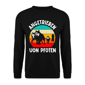 Sibirischer Husky Angetrieben von Pfoten - Unisex Pullover - Schwarz - Vorne - Alina (178cm) & Michal (187cm)