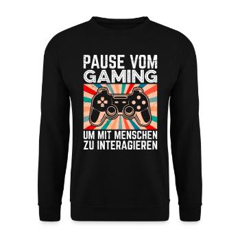 Video Spieler Pause vom Gaming Controller Video - Unisex Pullover - Schwarz - Vorne - Alina (178cm) & Michal (187cm)