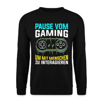 Video Spieler Pause vom Gaming Controller Video - Unisex Pullover - Schwarz - Vorne - Alina (178cm) & Michal (187cm)