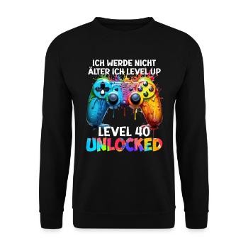 Level 40 Unlocked Video Spieler Bday 40 Jahre - Unisex Pullover - Schwarz - Vorne - Alina (178cm) & Michal (187cm)