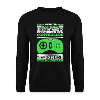 Video Spiel Controller Wenn du das Lesen Kannst - Unisex Pullover - Schwarz - Vorne - Alina (178cm) & Michal (187cm)