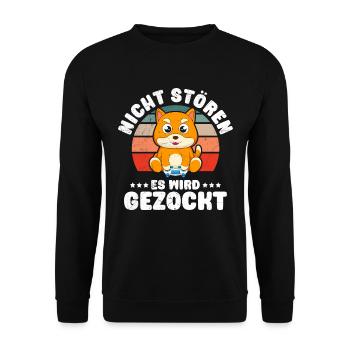 Gaming Katze Nicht Stören es wird Gezockt Kinder - Unisex Pullover - Schwarz - Vorne - Alina (178cm) & Michal (187cm)