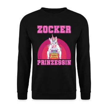 Videospiele Frauen Zocker Prinzessin Einhorn - Unisex Pullover - Schwarz - Vorne - Alina (178cm) & Michal (187cm)