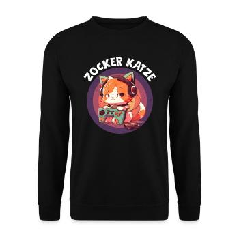 Zocker Katze Video Spieler Katzenfan Zocken - Unisex Pullover - Schwarz - Vorne - Alina (178cm) & Michal (187cm)