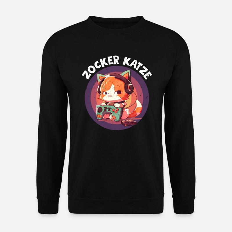 Zocker Katze Video Spieler Katzenfan Zocken - Unisex Pullover - Schwarz