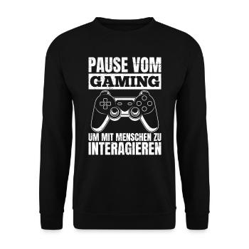 Video Spieler Pause vom Gaming Controller Video - Unisex Pullover - Schwarz - Vorne - Alina (178cm) & Michal (187cm)