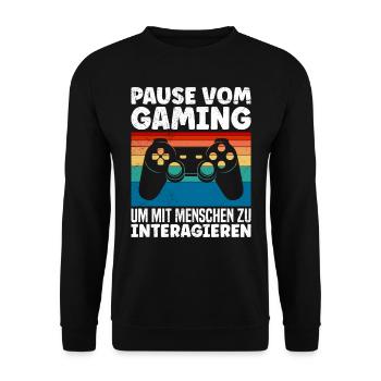 Video Spieler Pause vom Gaming Controller Video - Unisex Pullover - Schwarz - Vorne - Alina (178cm) & Michal (187cm)