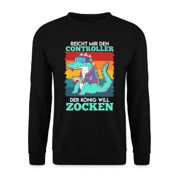 Video Spieler Der König will Zocken Spielekonsole - Unisex Pullover - Schwarz - Vorne - Alina (178cm) & Michal (187cm)