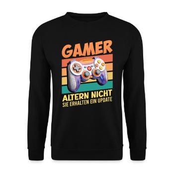 Gamer Altern nicht, Sie Leveln! Retro Gamer - Unisex Pullover - Schwarz - Vorne - Alina (178cm) & Michal (187cm)